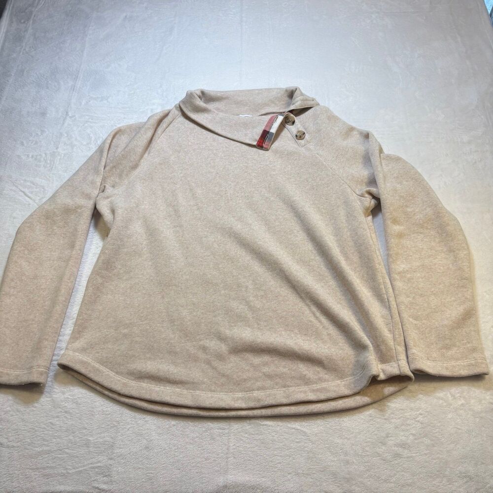 J.Crew Womens Large Beige Pullover Sweater Button Shoulder Cozy Casual